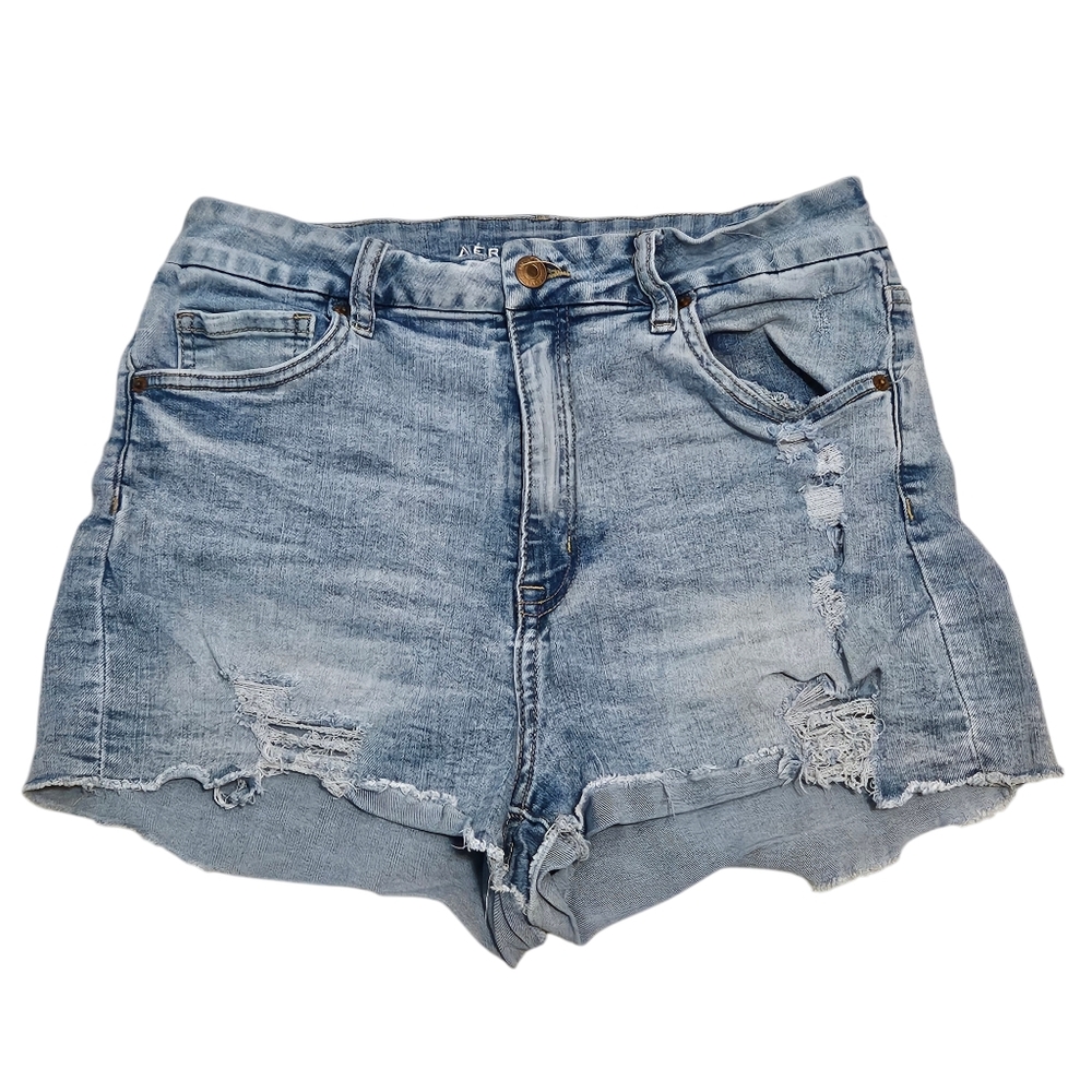 Aeropostale High Rise Midi Distressed Denim Shorts